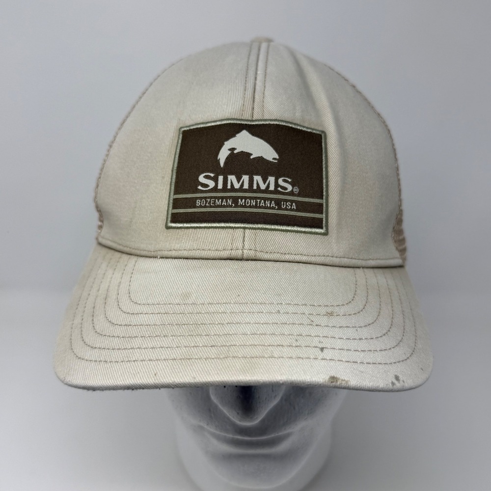 Simms Fishing Products Bozeman Montana Tan Mesh Back Trucker Snapback Hat‎ Cap